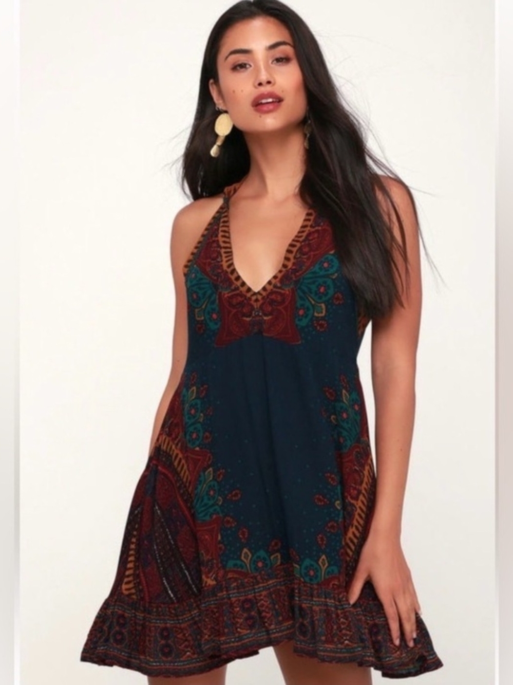 Free People "Shea" printed slip mini dress